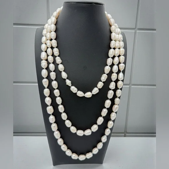 64” Genuine Baroque Pearl Opera Necklace 160g Cream Ivory Statement Piece - Picture 3 of 17